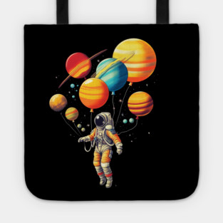 Astronaut Floating with Planets as Balloons Colourfu Tote