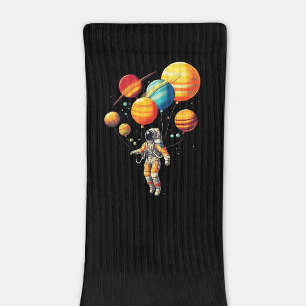 Astronaut Floating with Planets as Balloons Colourfu by logiamerch