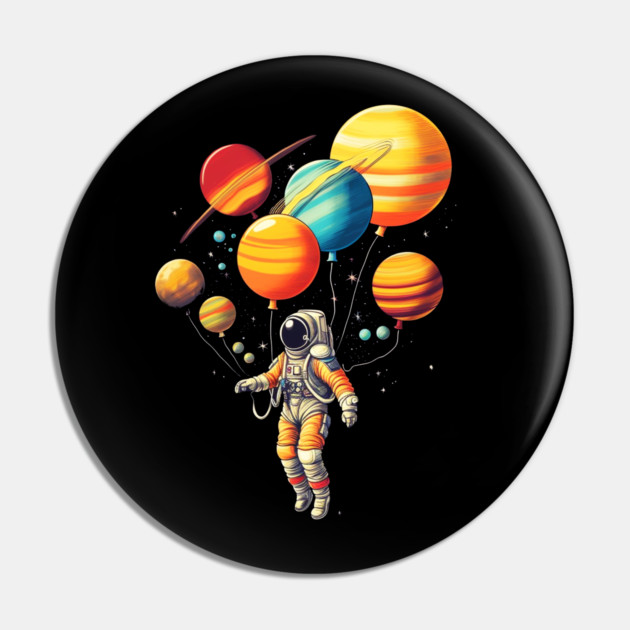 Astronaut Floating with Planets as Balloons Colourfu Pin by logiamerch