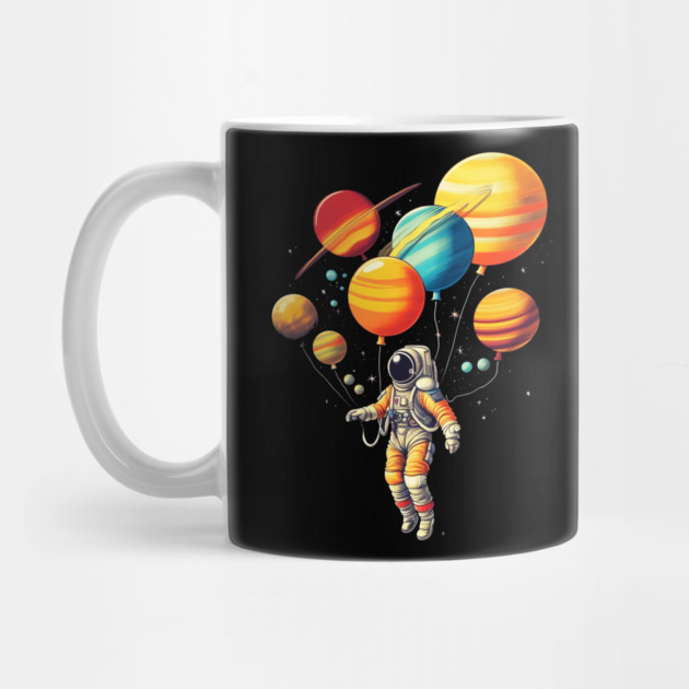 Astronaut Floating with Planets as Balloons Colourfu by logiamerch