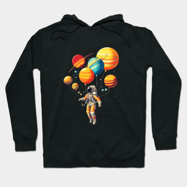 Astronaut Floating with Planets as Balloons Colourfu Hoodie by logiamerch