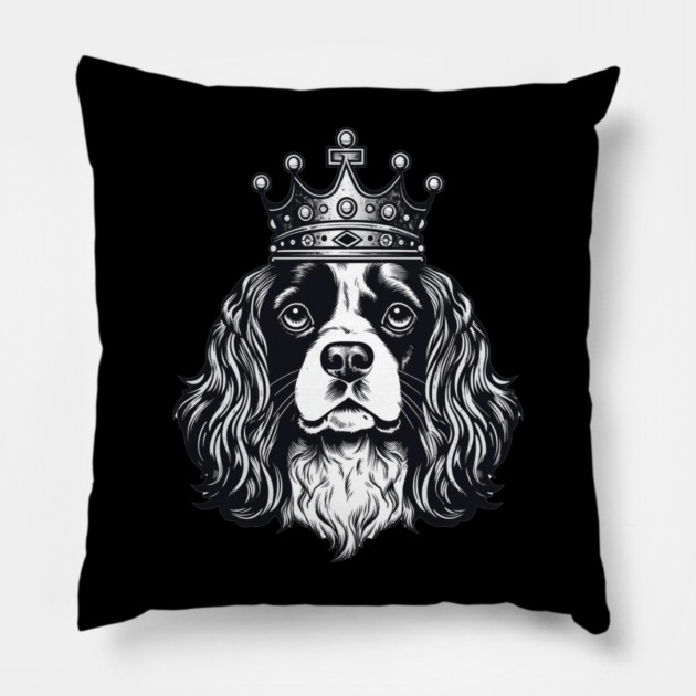 Cavalier King Charles Spaniel Dog wearing a crown Pillow by logiamerch