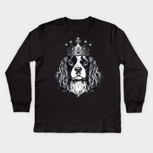 Cavalier King Charles Spaniel Dog wearing a crown Kids Long Sleeve T-Shirt by logiamerch