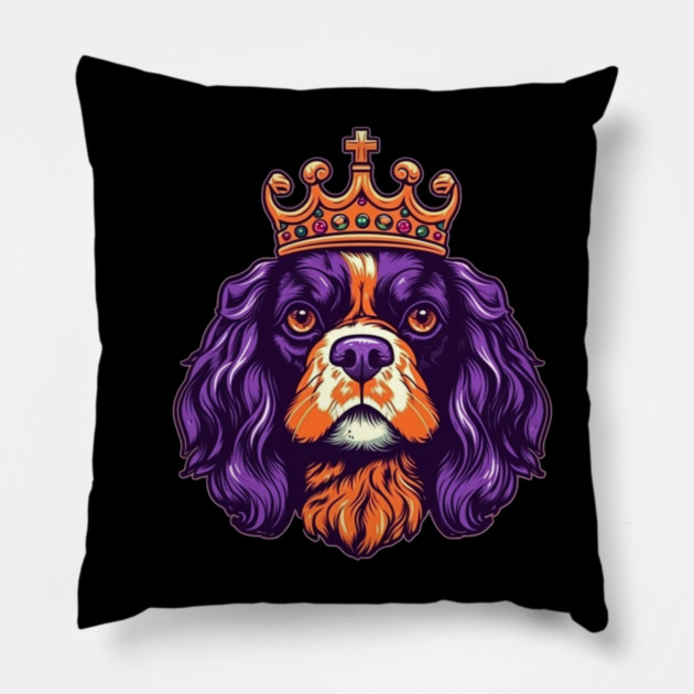 Cavalier King Charles Spaniel Dog wearing a crown Pillow by logiamerch