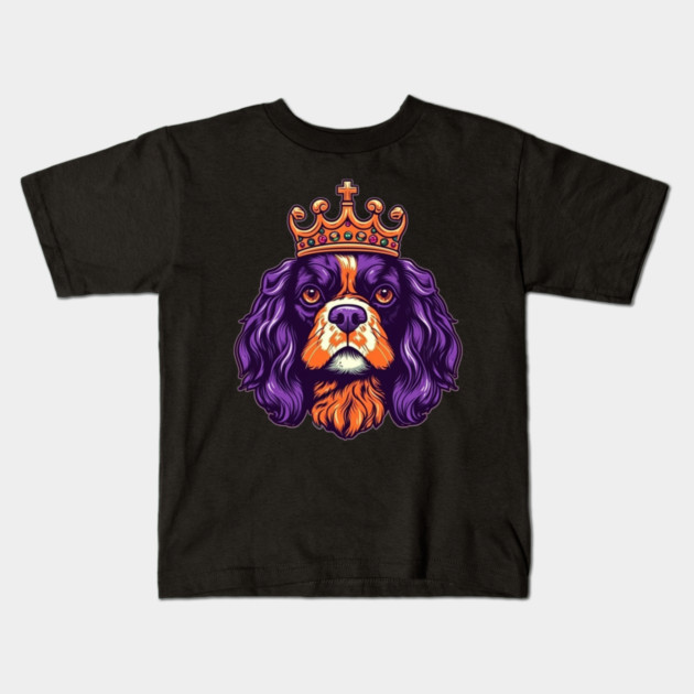 Cavalier King Charles Spaniel Dog wearing a crown Kids T-Shirt by logiamerch