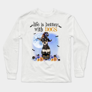 Chihuahua Witch Hat Life Is Better With Dogs Halloween Long Sleeve T-Shirt
