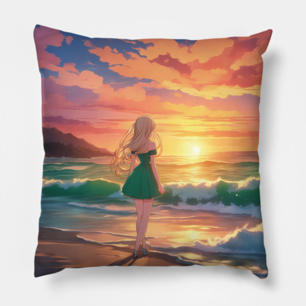Adventure Sea Sunset Pillow by animegirlnft