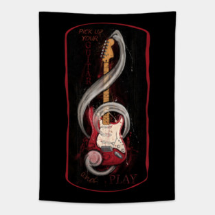 Bass guitar with motivational Pick up your guitar and play Tapestry