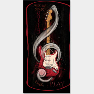 Bass guitar with motivational Pick up your guitar and play Posters and Art