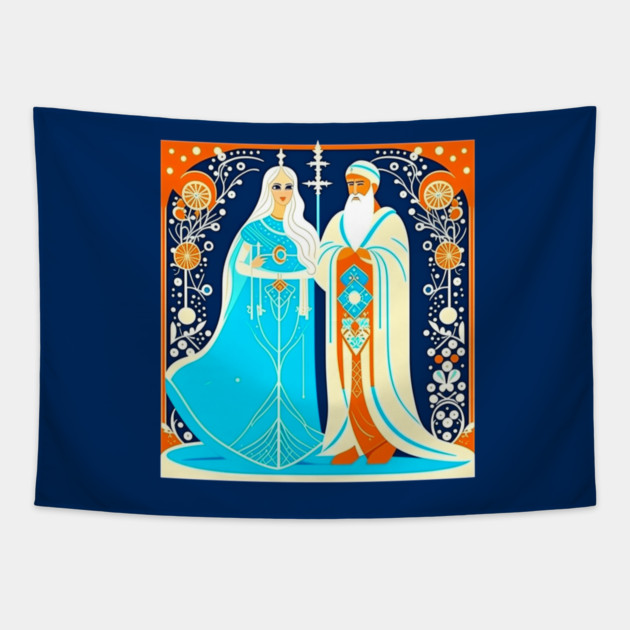 Art Deco Ded Moroz and Snow Maiden Tapestry by HolidayBug