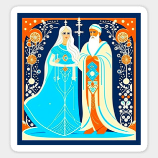 Art Deco Ded Moroz and Snow Maiden Sticker