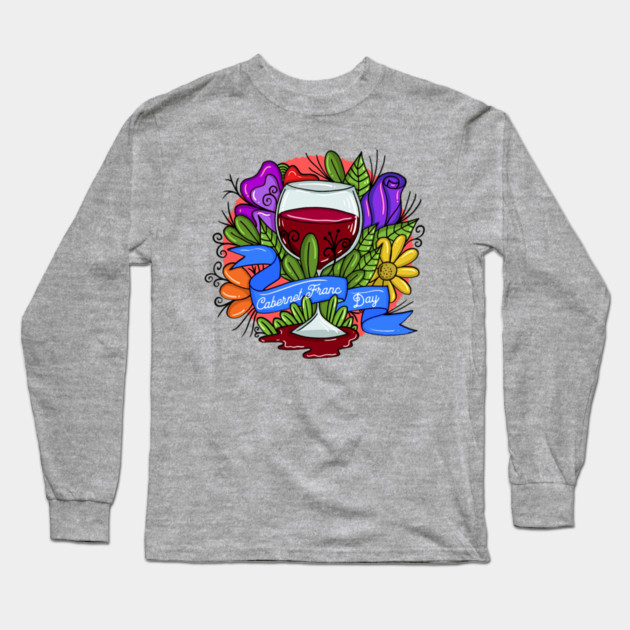 Retro Cabernet Franc Day, floral arsty wine Long Sleeve T-Shirt by HolidayBug
