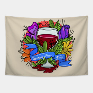 Retro Cabernet Franc Day, floral arsty wine Tapestry