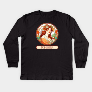 Art Nouveau Poinsettia Woman Kids Long Sleeve T-Shirt