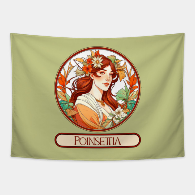 Art Nouveau Poinsettia Woman Tapestry by HolidayBug