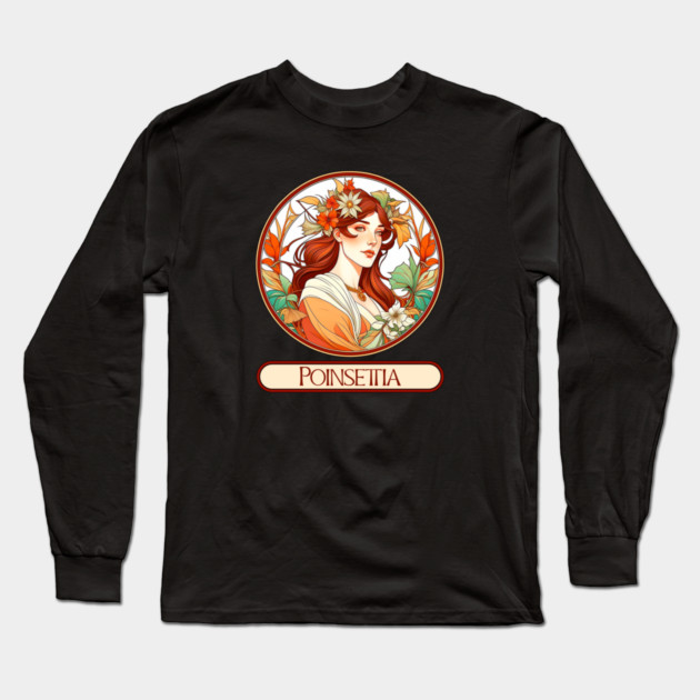 Art Nouveau Poinsettia Woman Long Sleeve T-Shirt by HolidayBug