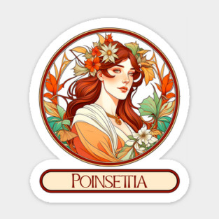 Art Nouveau Poinsettia Woman Sticker
