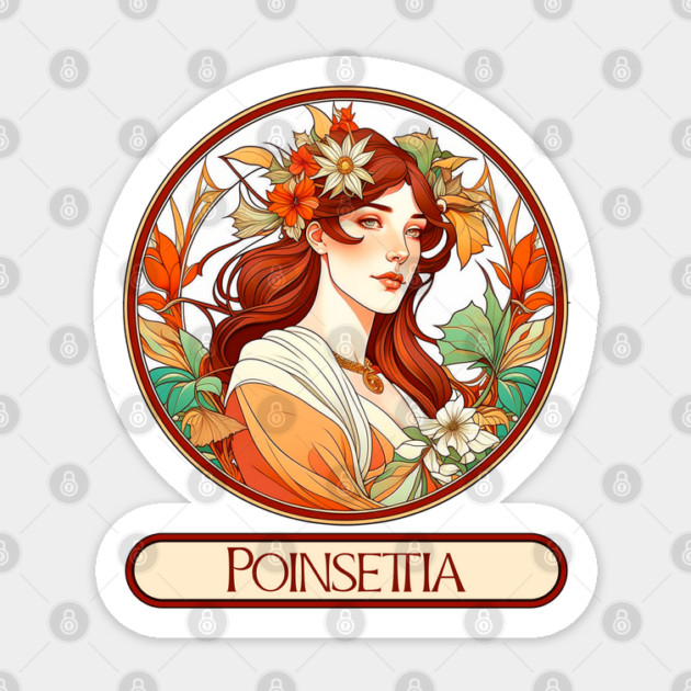 Art Nouveau Poinsettia Woman Sticker by HolidayBug