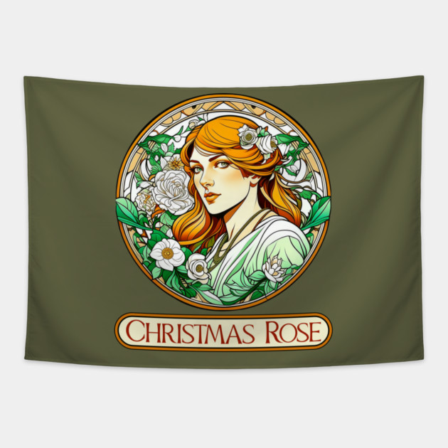 Art Nouveau Christmas Rose Woman Tapestry by HolidayBug