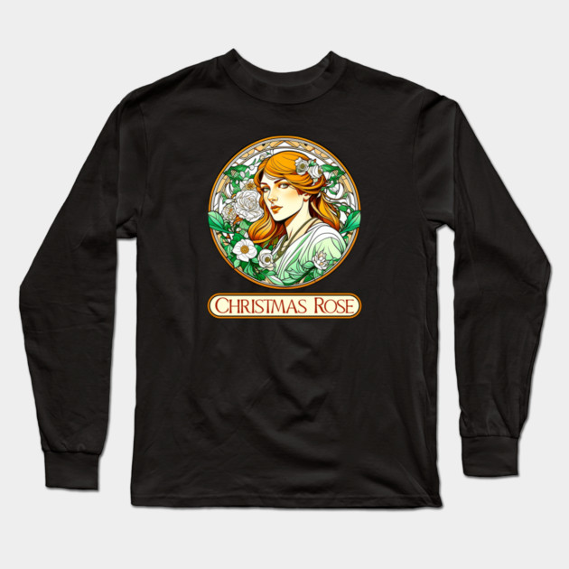 Art Nouveau Christmas Rose Woman Long Sleeve T-Shirt by HolidayBug