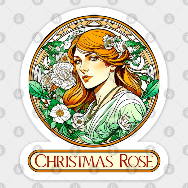 Art Nouveau Christmas Rose Woman Sticker by HolidayBug