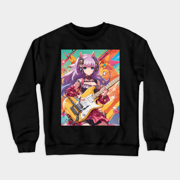 Bass Guitar Anime Crewneck Sweatshirt by animegirlnft