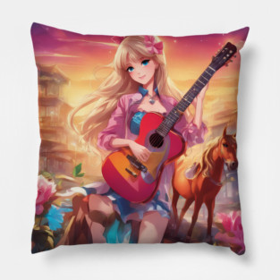 Guitar Cowboy Horse Pillow