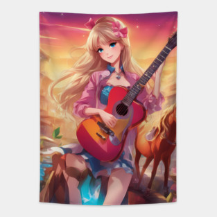 Guitar Cowboy Horse Tapestry