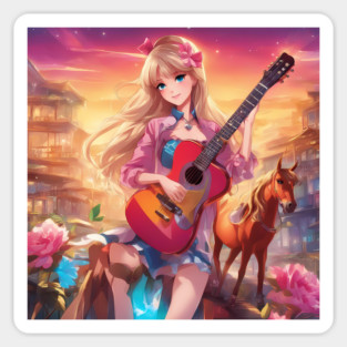 Guitar Cowboy Horse Sticker