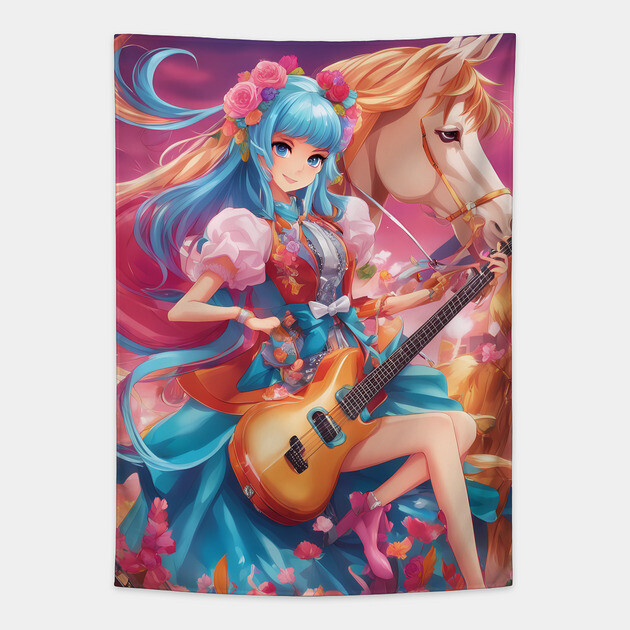 Guitar Artis Super Country Song Tapestry by animegirlnft