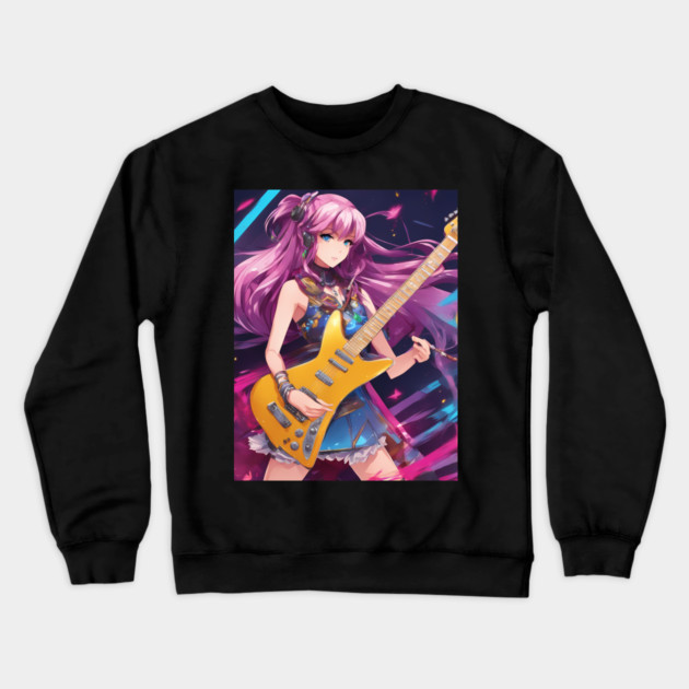 Hit Potential Guitar Waifu Crewneck Sweatshirt by animegirlnft
