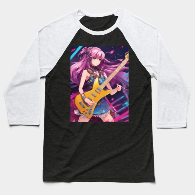 Hit Potential Guitar Waifu Baseball T-Shirt by animegirlnft