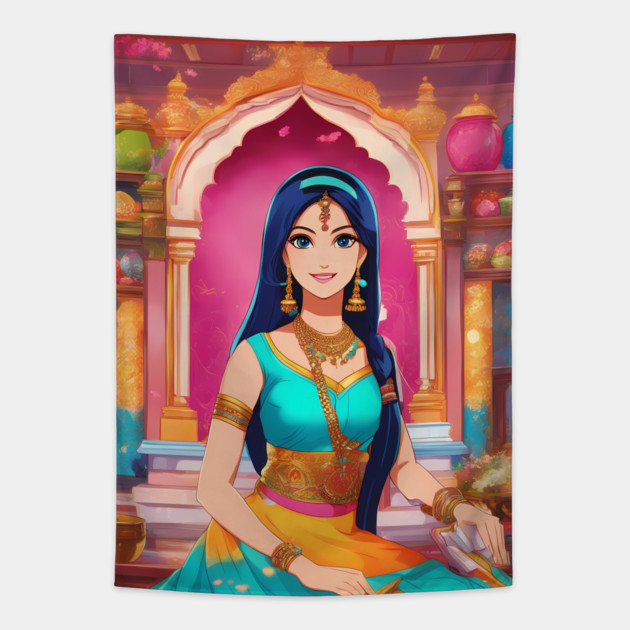Sari Wear Anime Tapestry by animegirlnft