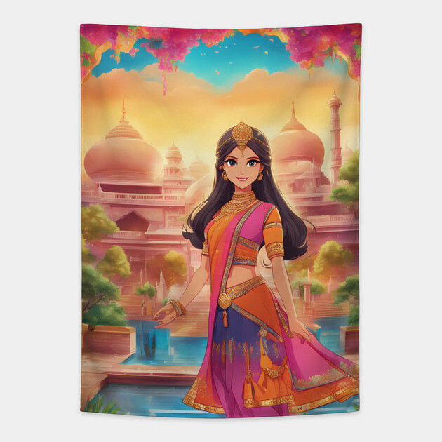 Indian lady themed Tapestry by animegirlnft