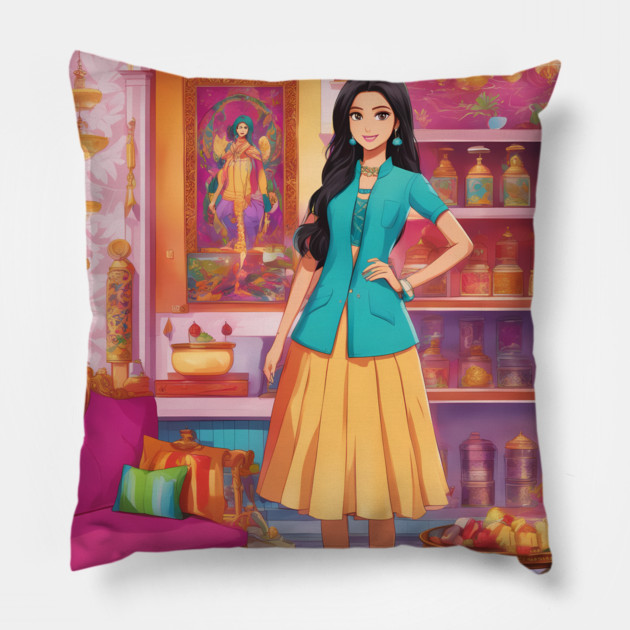 India and synthwave Pillow by animegirlnft