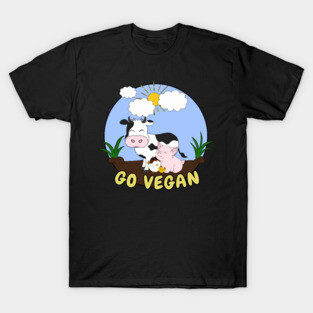 Go Vegan Cute Pig, Cow And Chicken T-Shirt