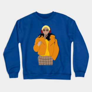 Only Murders In The Building, Mabel Mora Yellow Fur Coat & Red Beats Fan Art Crewneck Sweatshirt