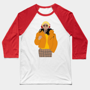 Only Murders In The Building, Mabel Mora Yellow Fur Coat & Red Beats Fan Art Baseball T-Shirt
