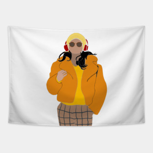 Only Murders In The Building, Mabel Mora Yellow Fur Coat & Red Beats Fan Art Tapestry