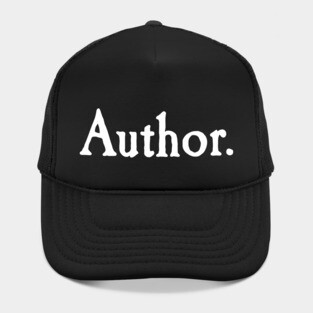 Author. white text Hat