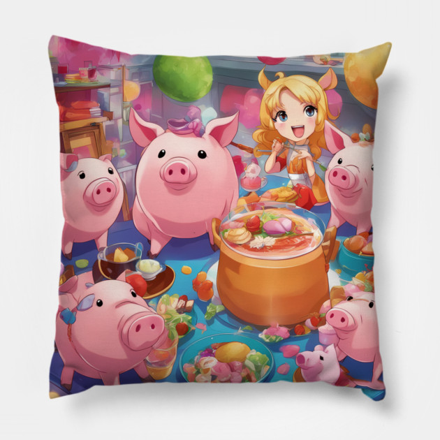 Moi Moi Let Pig Party Pillow by animegirlnft