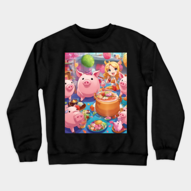 Moi Moi Let Pig Party Crewneck Sweatshirt by animegirlnft