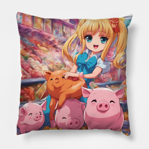 Playful Piggy Paradise Pillow by animegirlnft