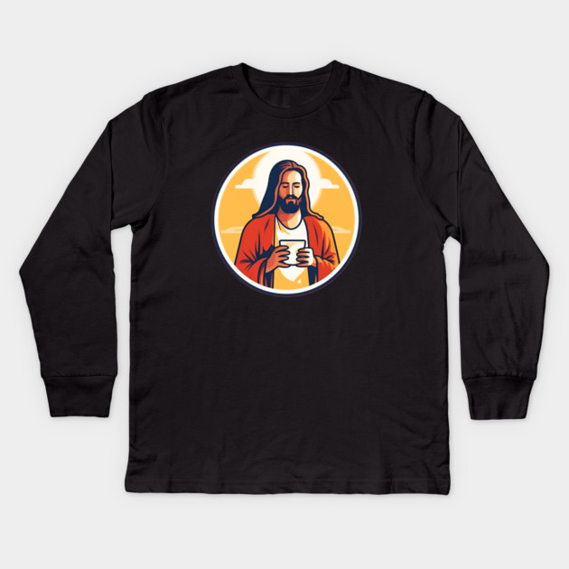 Christian Jesus Drinking Tea Kids Long Sleeve T-Shirt by logiamerch