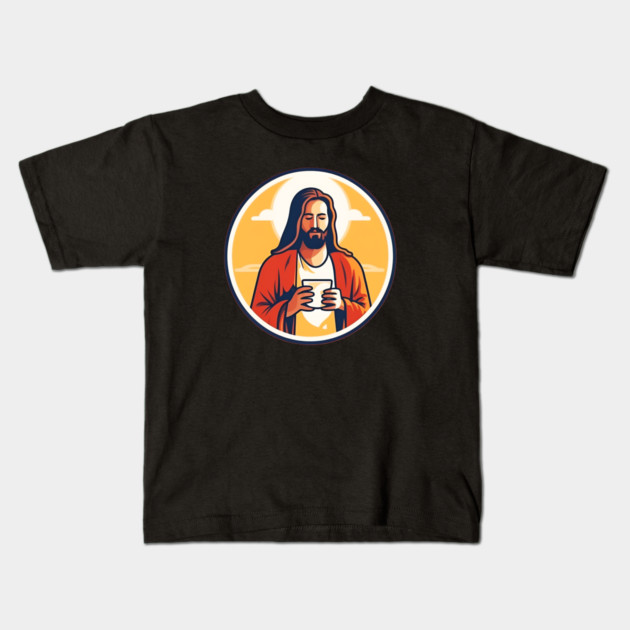 Christian Jesus Drinking Tea Kids T-Shirt by logiamerch