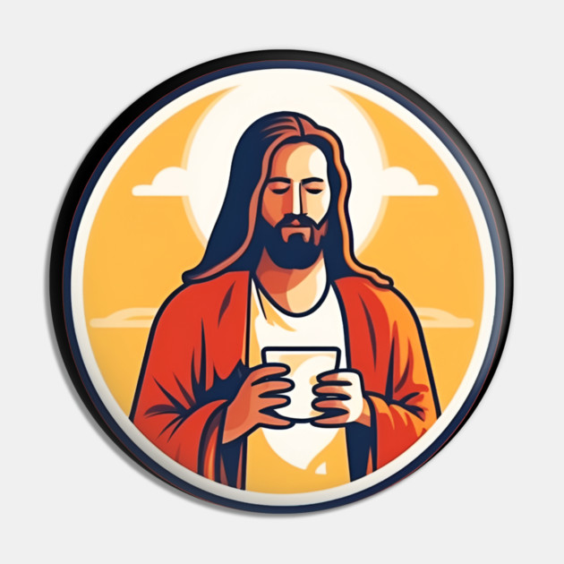 Christian Jesus Drinking Tea Pin by logiamerch