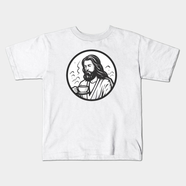 Christian Jesus Drinking Tea Kids T-Shirt by logiamerch