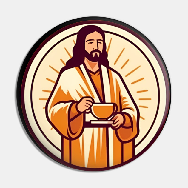 Christian Jesus Drinking Tea Pin by logiamerch