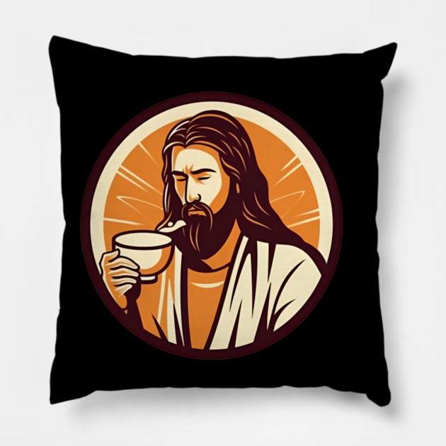 Christian Jesus Drinking Tea Pillow by logiamerch
