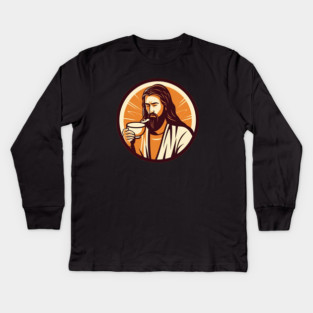 Christian Jesus Drinking Tea Kids Long Sleeve T-Shirt